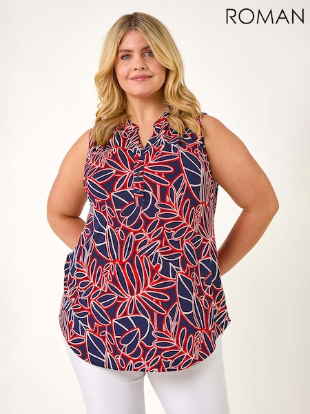 Roman Red Curve Textured Leaf Print Vest Top (F95104) | £36