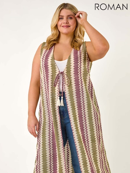 Roman Purple Curve Zig Zag Longline Waistcoat (F95115) | £40