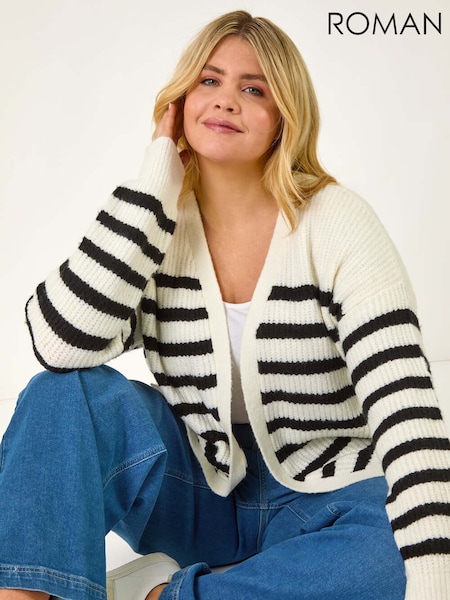 Roman Black Curve Stripe Edge to Edge Cardigan (F95119) | £45