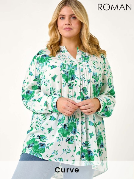 Roman Green Curve Floral Print Pintuck Blouse (F95120) | £40