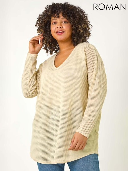 Roman Natural Curve Textured Knit V-Neck Tunic (F95123) | £40