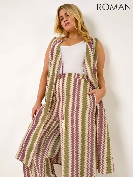 Roman Purple Curve Zig Zag Print Wide Leg Trousers (F95134) | £42