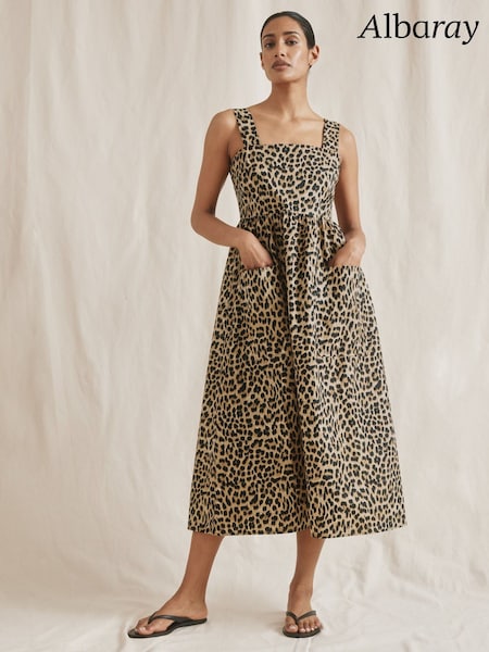 Albaray Animal Wide Strap 100% Cotton Brown Sundress (F95149) | £99