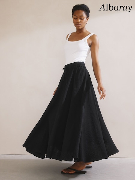 Albaray Cheesecloth Maxi 100% Cotton Black Skirt (F95154) | £79