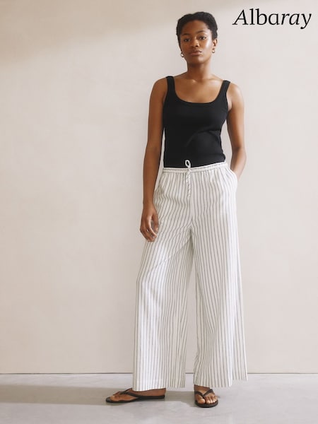 Albaray Stripe Drawstring White Trousers (F95163) | £79