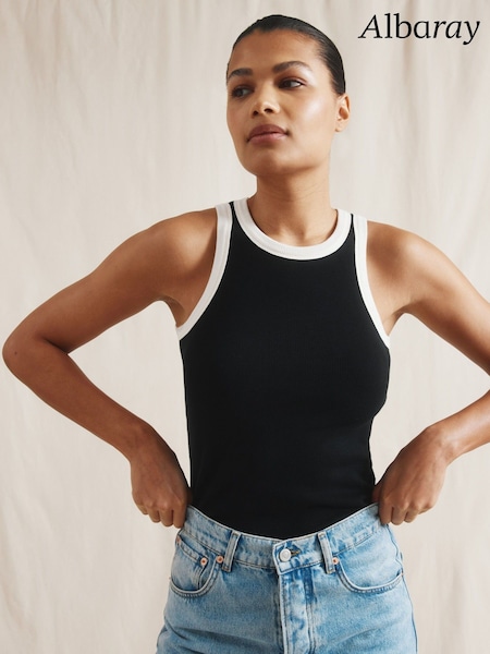 Albaray High Neck Contrast Trim Black Vest (F95183) | £25