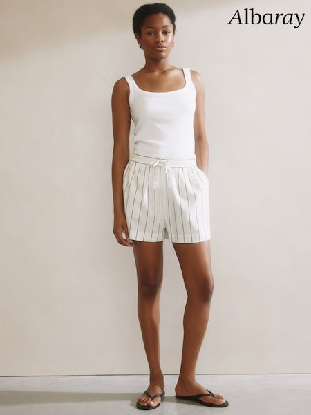 Albaray Wide Stripe Linen White Shorts (F95218) | £59