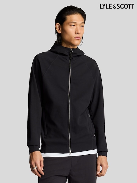 Lyle & Scott Black Diagonal Interlock Hooded Zip Through Hoodies (F95224) | £110