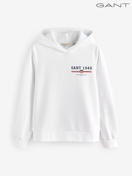 GANT White Regular Fit Graphic Hoodie (F95266) | £85
