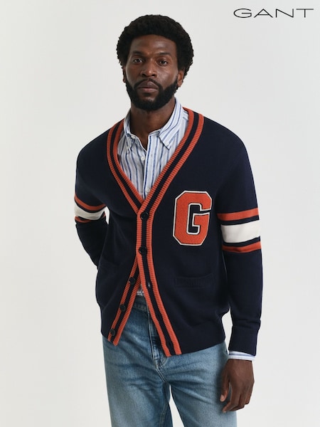 GANT Blue 100% Cotton G-Badge Cardigan (F95276) | £175
