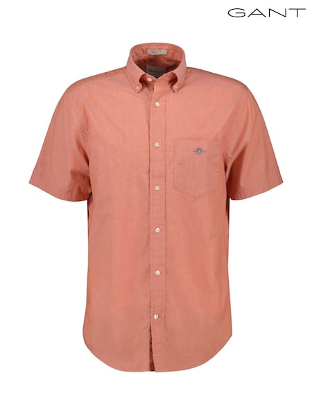 GANT Orange Regular Fit 100% Cotton Poplin Short Sleeve Shirt (F95291) | £85