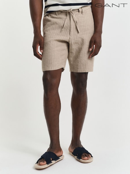 GANT Cream 100% Linen Pinstripe Drawstring Shorts (F95307) | £120