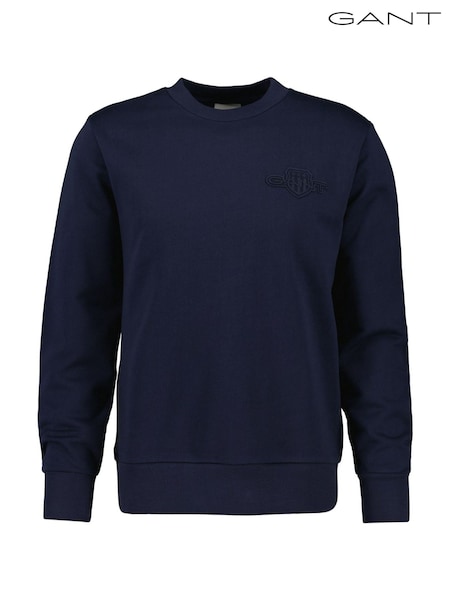 GANT Blue 100% Cotton Tonal Shield Crew Neck Sweatshirt (F95324) | £115
