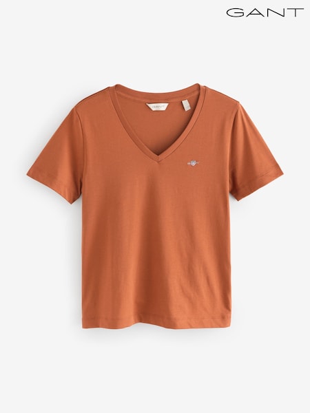 GANT Brown V Neck Shield T-Shirt (F95333) | £40