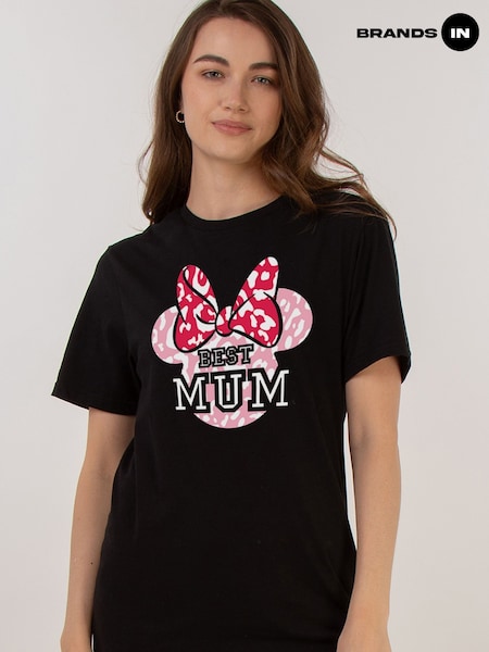 Brands In Black Disney Minnie Mouse Best Mum Women Black Boyfriend Fit T-Shirt (F95539) | £23
