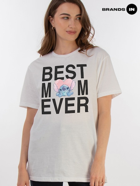 Brands In White Disney Lilo & Stitch Best Mum Ever Women White Boyfriend Fit T-Shirt (F95541) | £23