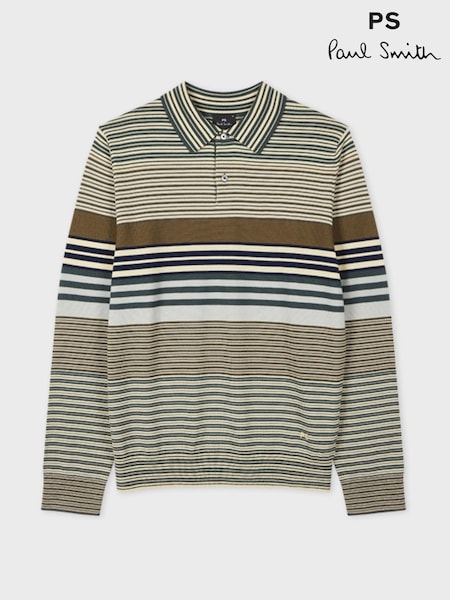 PS Paul Smith Green Long Sleeve Stripe Polo Shirt (F95561) | £250