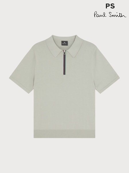 PS Paul Smith Grey Knitted Quarter Zip Polo Shirt (F95591) | £145