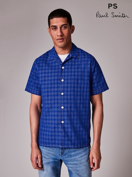 PS Paul Smith Casual Fit 100% Cotton Short Sleeve Blue Shirt (F95597) | £130