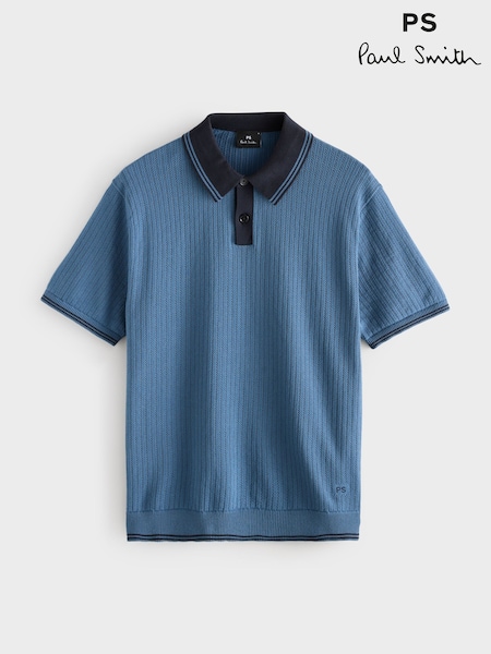 PS Paul Smith Blue Knitted Polo Shirt (F95606) | £165