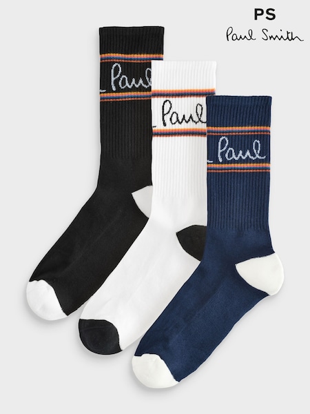 PS Paul Smith Logo Black Socks 3 Pack (F95617) | £60