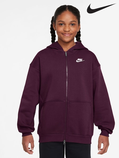 Nike Bordeaux Burgundy Oversized College Club Fleece Zip-Up Hoodie (F95643) | £43