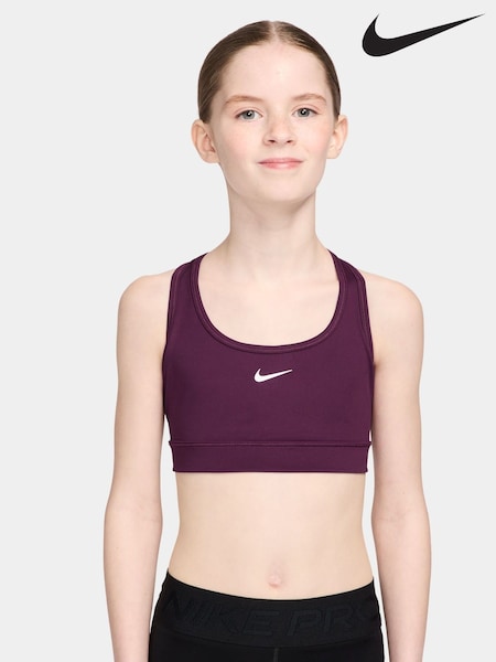 Nike Bordeaux Burgundy Dri-FIT Swoosh Support Bra (F95668) | £0