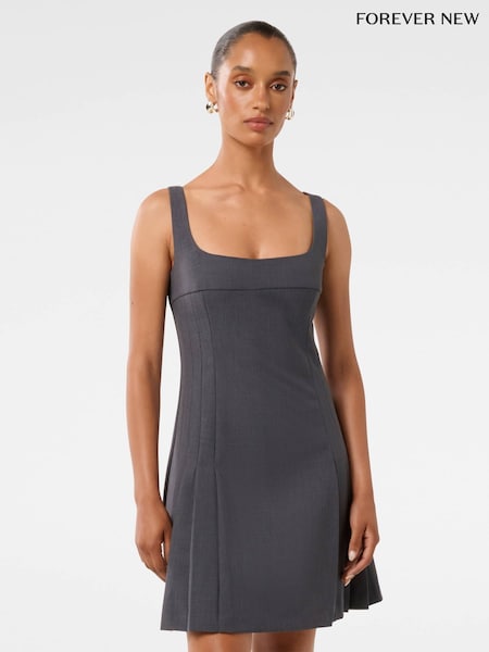 Forever New Grey Petite Eada Pleated Mini Dress (F95729) | £79