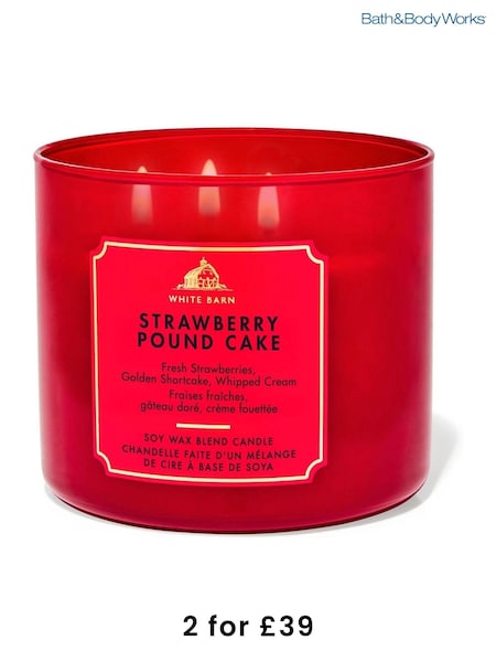Bath & Body Works Strawberry Pound Cake 3 Wick Candle 14.5 oz / 411 g (F95824) | £29.50