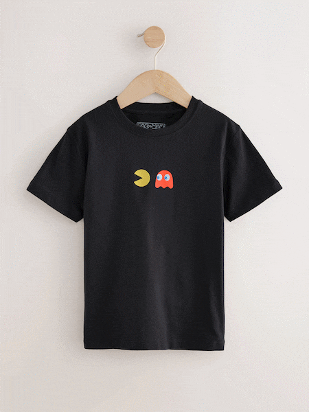 Black 100% Cotton Official Pac Man T-Shirt (3-16yrs) (F95828) | £15 - £18