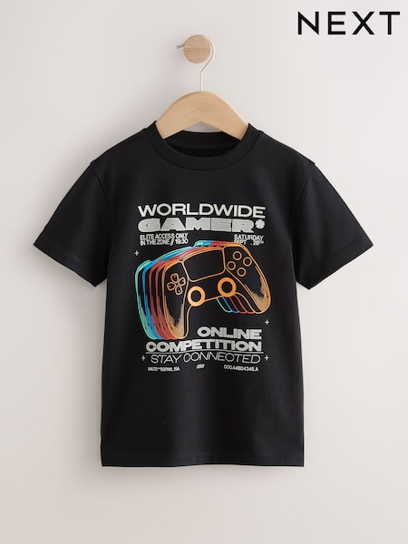 Black/Multi Controller Regular Fit Short Sleeve Graphic Print T-Shirt (3-16yrs) (F95913) | £6 - £9