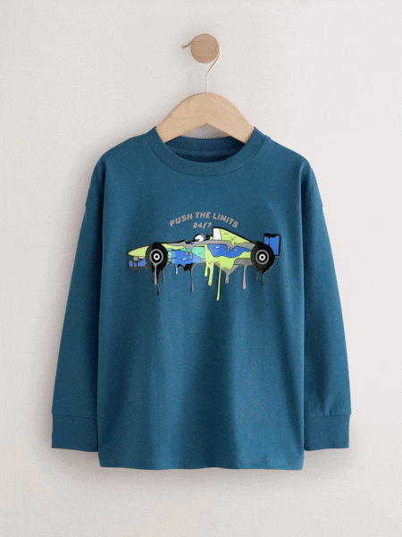 Navy Blue Racing Car Relaxed Fit Graphic Print Long Sleeve Cotton T-Shirt (3-16yrs) (F95915) | £9 - £12