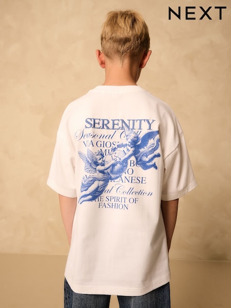 White/Blue Back Print Relaxed Fit Short Sleeve Graphic Print T-Shirt (3-16yrs) (F95919) | £7 - £10
