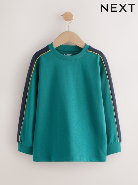 Green/Black Relaxed Fit Heavyweight Long Sleeve Colourblock T-Shirt (3-16yrs) (F95957) | £9 - £12