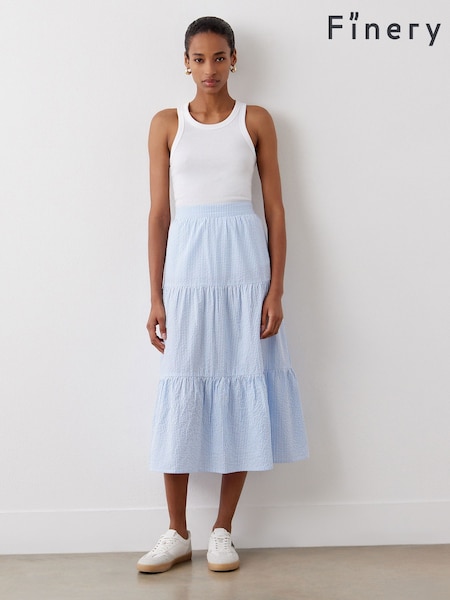 Finery Blue Esha Cotton Tiered Midi Skirt (F95979) | £45