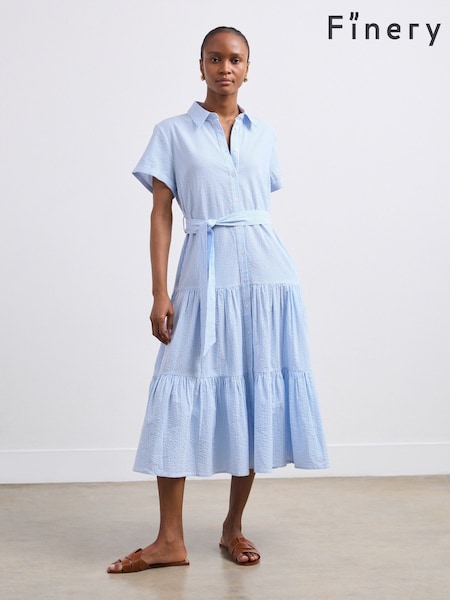 Finery Blue Madison Cotton Striped Midi Shirt Dress (F96015) | £49