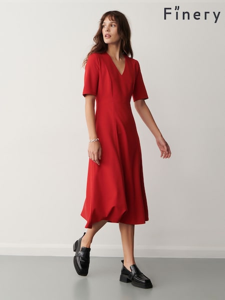 Finery Red Lillis Ponte Jersey Midi Dress (F96017) | £49