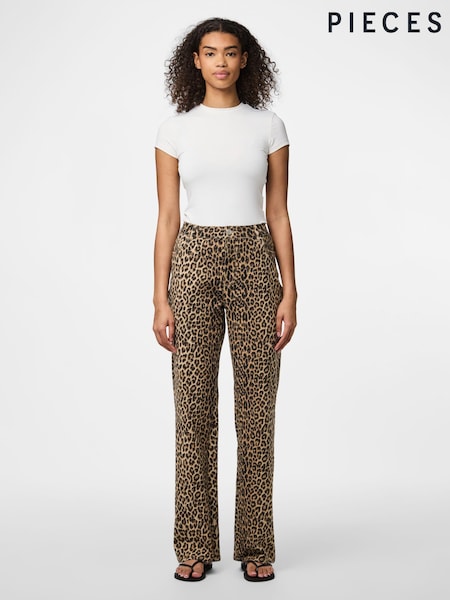 PIECES Brown Leopard Print Straight Leg Jeans (F96022) | £48