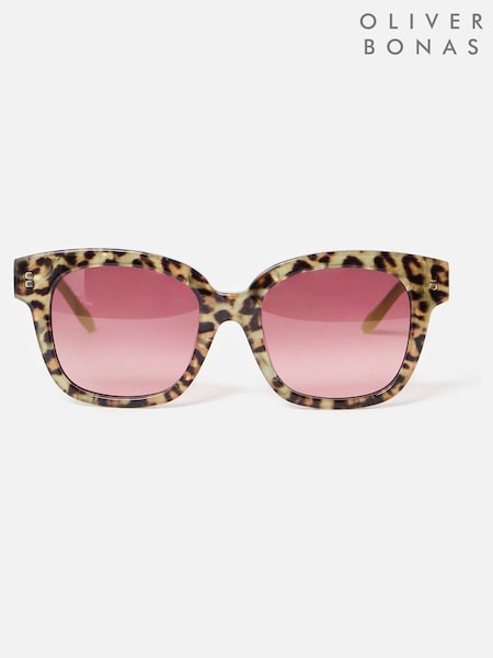 Oliver Bonas Green Leopard Print Square Acetate Sunglasses (F96132) | £59.50