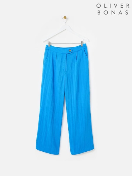 Oliver Bonas Blue Regular Tab Detail Wide Leg Trousers (F96134) | £68
