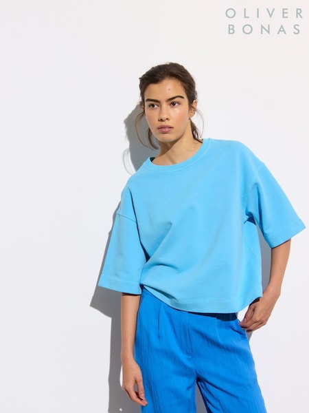 Oliver Bonas Blue 100% Cotton Short Sleeve Sweatshirt (F96144) | £45
