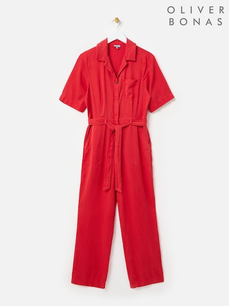 Oliver Bonas Red Collared Zip Up Short Sleeve Jumpsuit (F96175) | £90