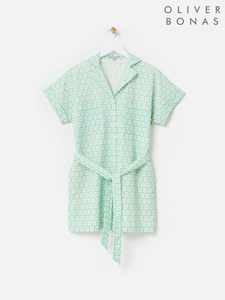 Oliver Bonas Green Floral Broderie Mini Shirt Dress (F96177) | £75