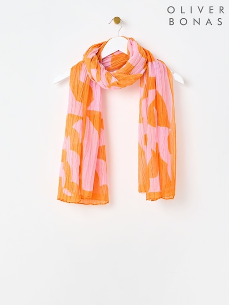 Oliver Bonas Orange Abstract Shapes Pleated Lightweight Scarf (F96186) | £28