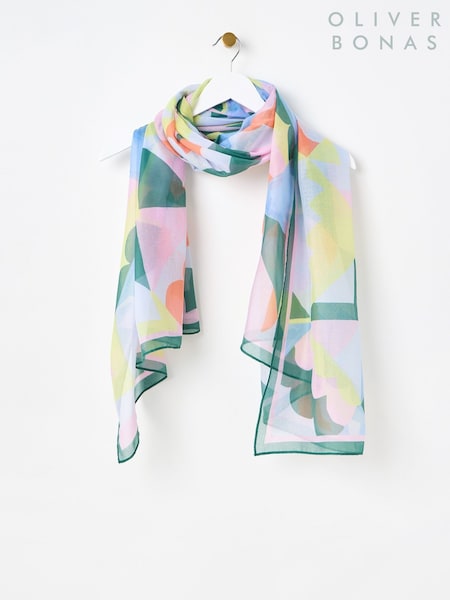 Oliver Bonas Green Pastel Abstract Shapes Lightweight Scarf (F96188) | £26