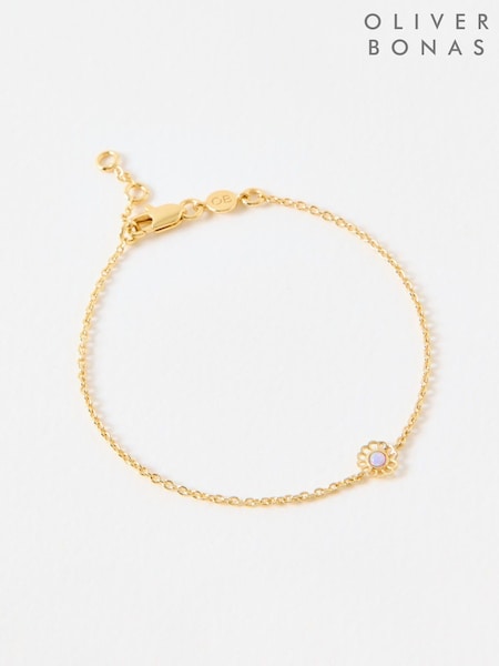 Oliver Bonas Gold Plated Dahlia Opalite Flower Charm Chain Bracelet (F96204) | £36