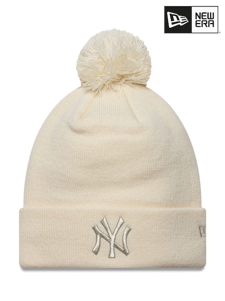 New Era Womens Cream Metallic Pom Beanie Hat (F96245) | £28