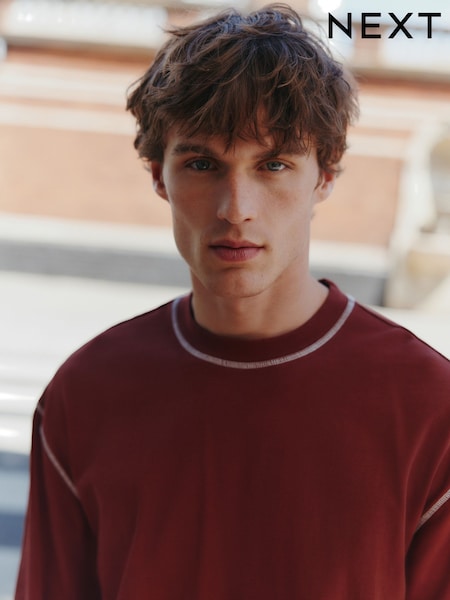 Rust Orange Contrast Stitch Long Sleeve Relaxed Fit Heavyweight T-Shirt (F96298) | £18