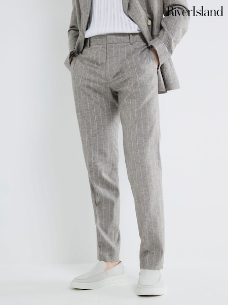 River Island Grey Stripe Suit Trousers (F96327) | £50