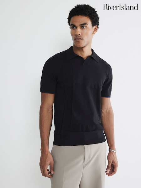 River Island Black Asymmetric Open Collar Polo Shirt (F96329) | £30